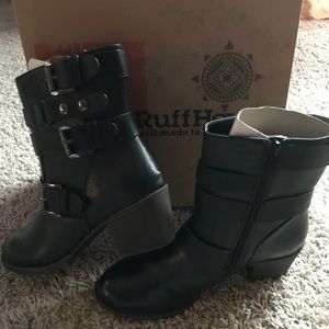 NWB Ruff Hewn Black Buckle Heel Boot 7-8 Available